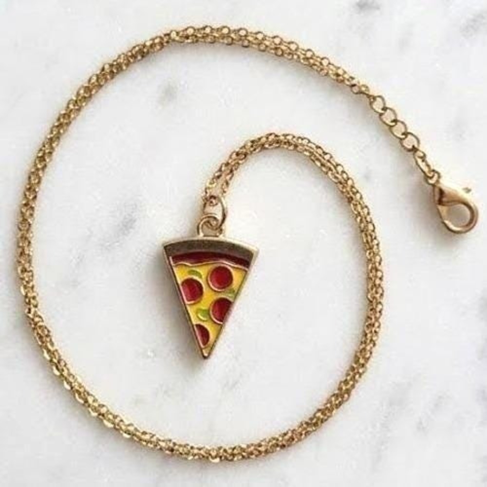 Handmade Necklace Gold Toned Stainless Steel Pizza Slice Pendant 19"